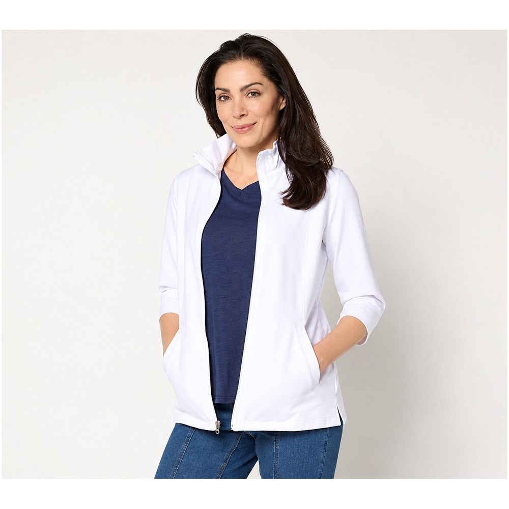 Denim & Co. Petite Duo Stretch 3/4 Sleeve Jacket white,Petite Small